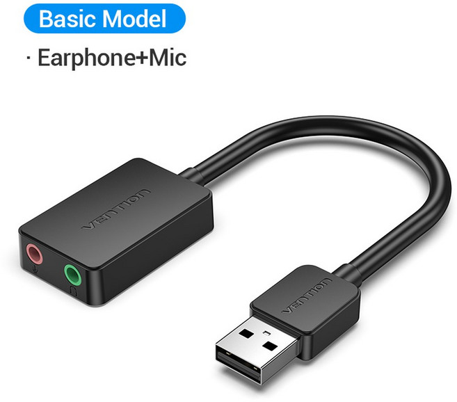 사운드 카드 USB 어댑터 외부 노트북 인터페이스 PC 마이크 오디오 5MM