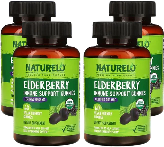 네츄렐로 엘더베리 면역 지원 구미젤리 채식주의자 친화적인 60구미젤리, 60정, 4팩 - 쿠팡