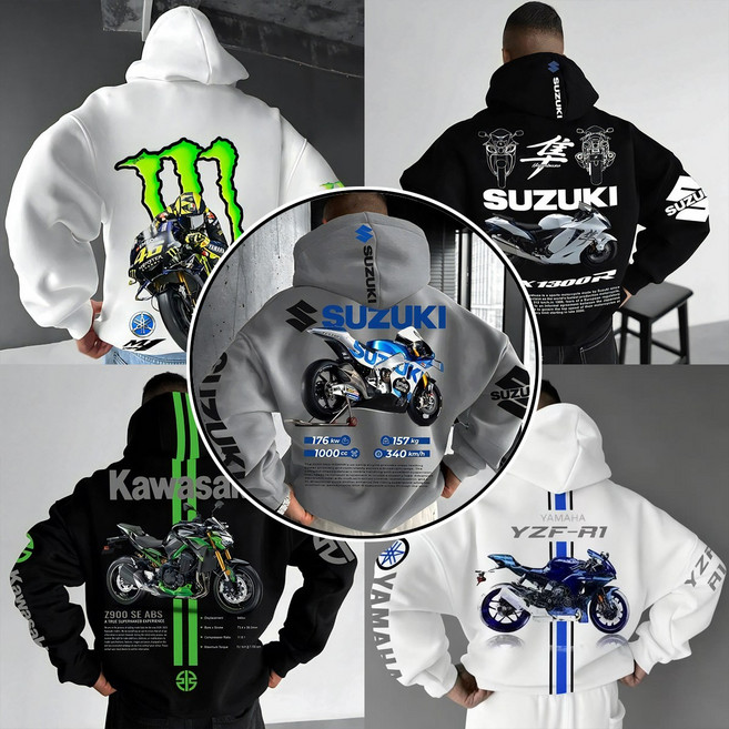 빅보스맨 스즈키 가와사키 오토바이 후드티 100-110 야마하 레이싱 옷 모터사이클 라이딩 티셔츠