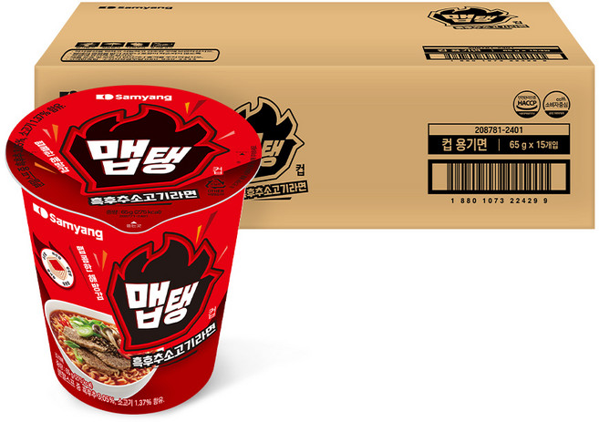 맵탱 삼양 흑후추 소고기라면컵 65g, 15개