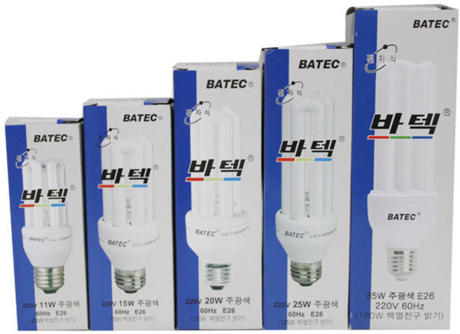 바텍 삼파장 인버터전구 E26 11W 15W 20W 25W 형광등 가정, 1개