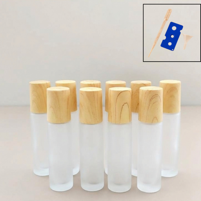 태현스토어 향수 공병 롤온 휴대용 아로마 화장품, 10개, 원목 뚜껑