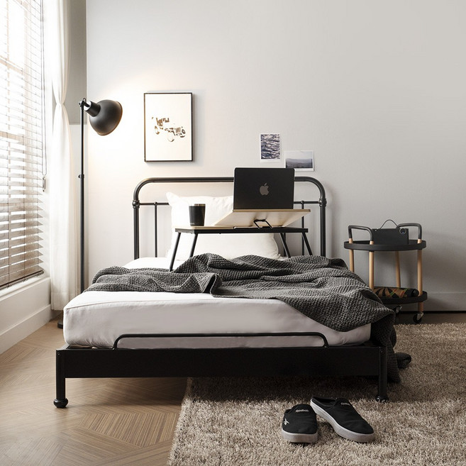 [20조한정 추가즉시할인] 에보니아 튜브 평상형 철재수퍼싱글침대 A형 본넬스프링20T매트포함 (철제슈퍼싱글침대), 블랙