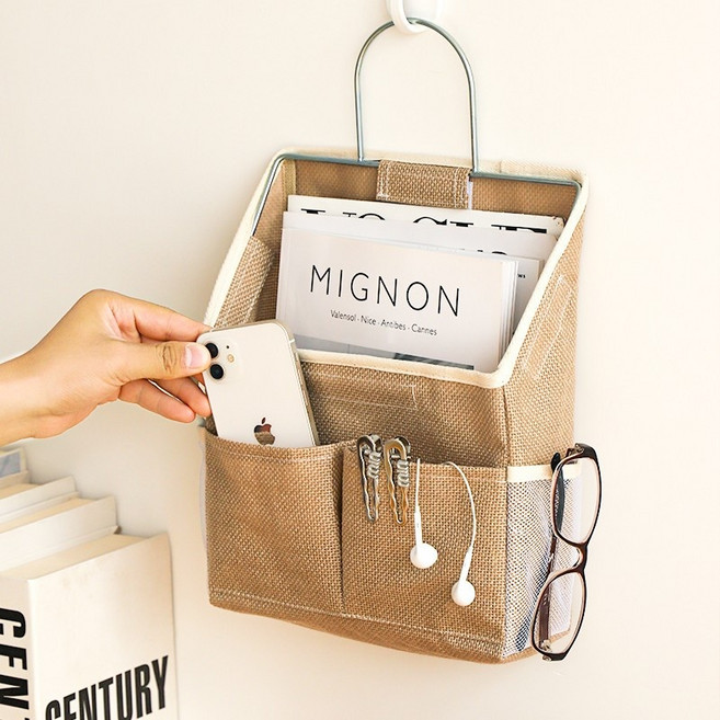 화현 지이 패브릭 도어 뒤 걸이형 다기능 잡동사니 정리함, A001, 황마 사선형