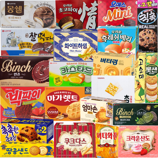 사무실 과자 22종 세트 후레쉬베리복숭아 화이트하임 쿠크다스화이트 카스타드 칙촉 촉촉한초코칩 초코파이 참크래커 오예스미니 엄마손파이 산도딸기 빈츠말차 빅파이딸기 버터와플 몽쉘, 1세트, 22종 과자