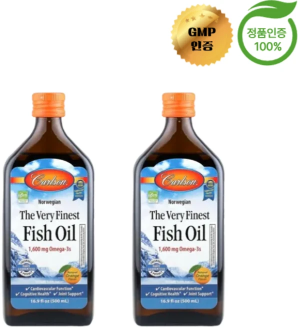 1+1 칼슨 노르웨이산 오메가3 피쉬 오일 천연 오렌지 맛 1600mg 500ml, 2개 - 쿠팡