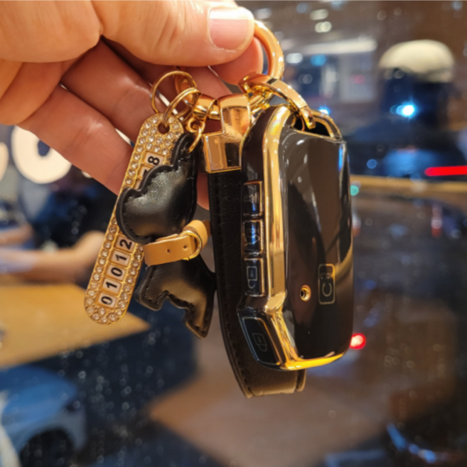 FERNIX 기아자동차 차키 TPU 케이스+고급키링 EV6 모하비 쏘렌토 MQ4 니로 스포티지 nq5 셀토스 카니발 K8 K7 K5 K3, 5버튼, 블랙