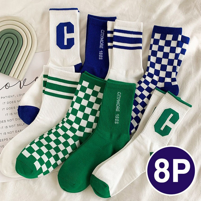 [8pcs] Lume 여성 골프양말 스포츠 패션 중목양말, 8개, 혼합