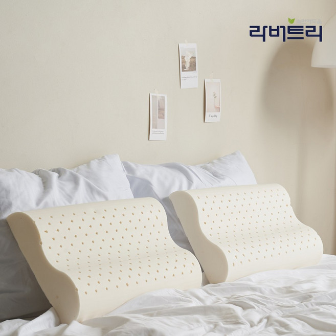 라버트리 천연라텍스 굴곡형 베개 폼 1+1, 중, 화이트아이보리(속커버)