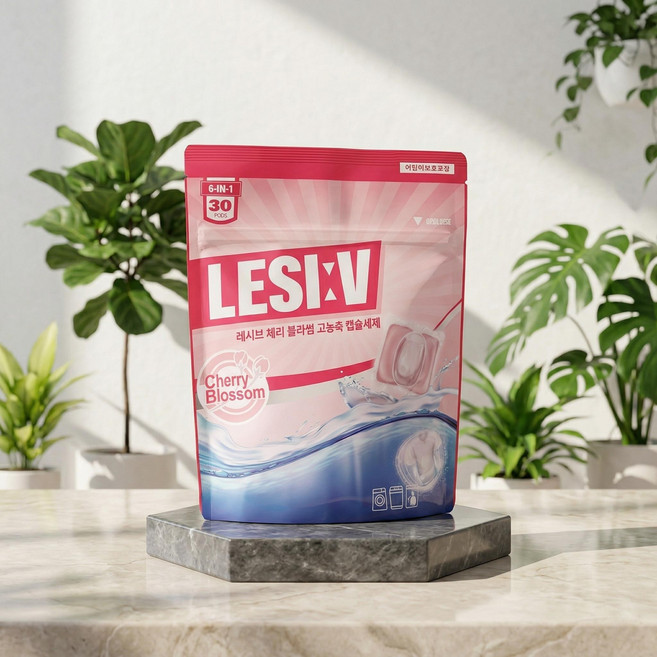 레시브 6in1 체리블라썸 프리미엄 고농축 디스크 캡슐 세탁 세제 30개입 액체 드럼 일반, 1개
