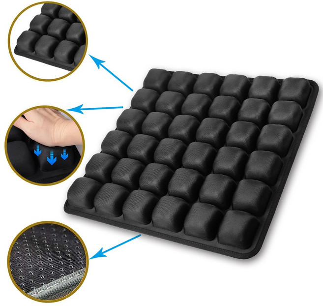 TAYPAK 휠체어 에어 방석 꼬리뼈 욕창 방지 예방 휴대용 에어쿠션 방석공기 에어셀 고등학생 사무실의자, 블랙