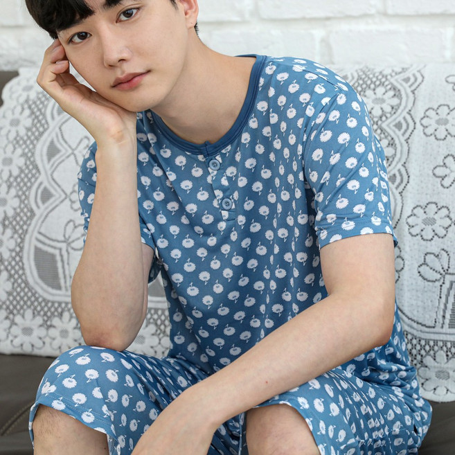 에이원 남성용 쿨 라이트핏 반팔 잠옷 세트