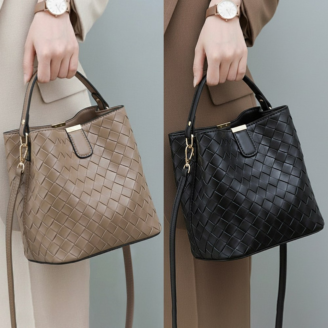 티모바 1+1 여성 가죽 위빙 가방 버킷백 크로스백 중년 핸드백