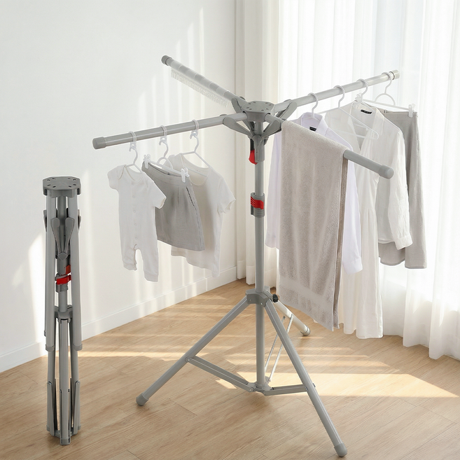 접이식 빨래건조대 대형 우산형 다용도 이불 빨래 건조대, 회색