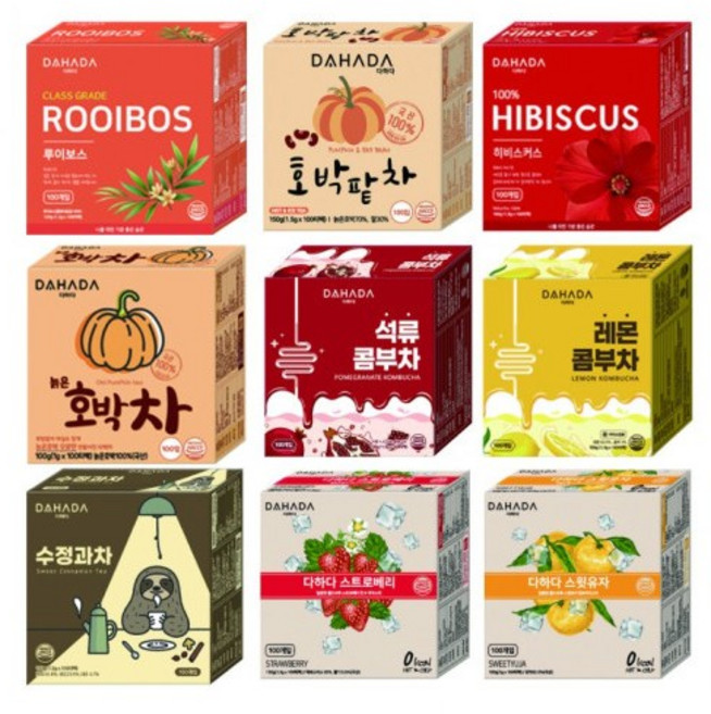 다하다 티백세트 스트로베리/스윗유자, 2박스, 100개입, 1.8mg