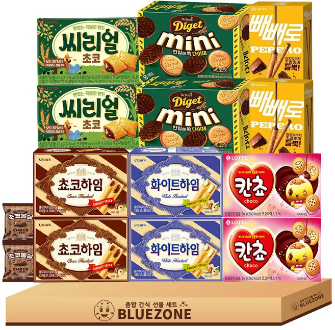 과자 선물 F세트 칸쵸 씨리얼 쵸코하임 화이트하임 빼뺴로초코필드 다이제미니 몽실, 14개, 혼합