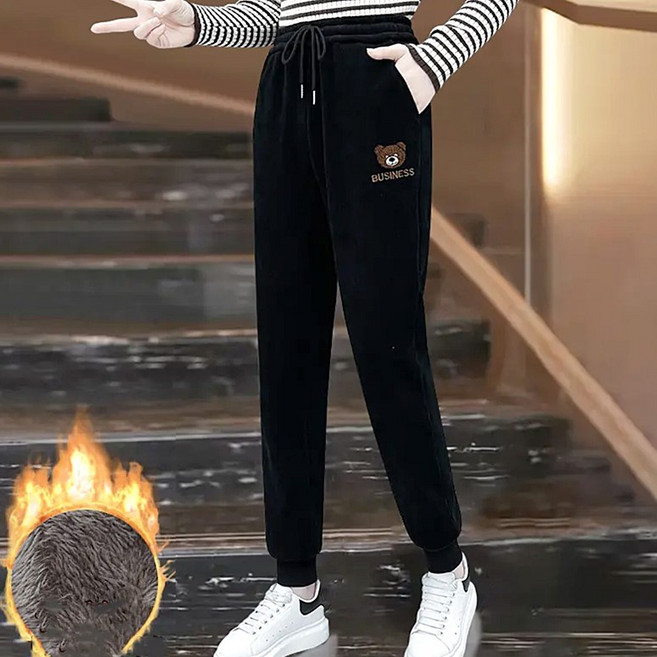 와와맘 WAWAMOM 여성 양털바지 시보리 방한바지 여성 양모 기모바지 겨울 밴딩 슬랙스 EDZ35