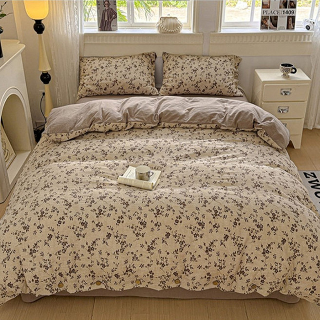 리진 플로아 린넨 이불커버 더블 (180X220cm), 브라운