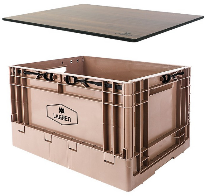 라그렌 캠핑 폴딩박스 대형 플립 수납함 트렁크 정리함, 헤이즐넛코코아+우드상판, 1세트, 1단