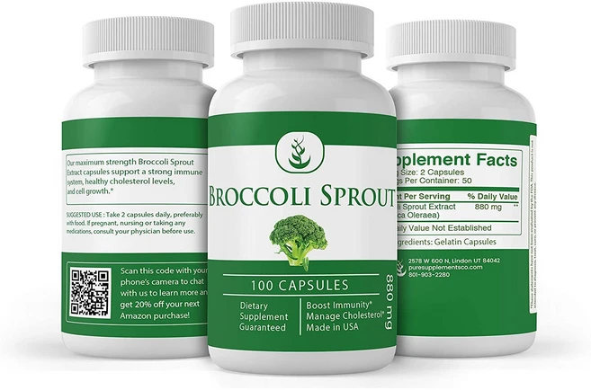 Broccoli Sprout Extract 880 mg Serving 천연브로콜리 새싹추출물 미네랄 비타민 100정, 1개 - 쿠팡