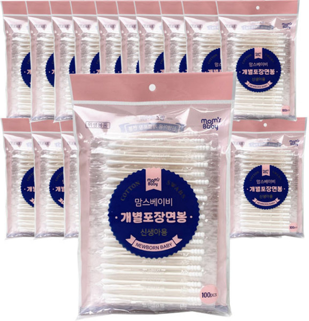 맘스베이비 위생면봉 유아용/신생아용면봉/신생아용개별포장면봉, 1개