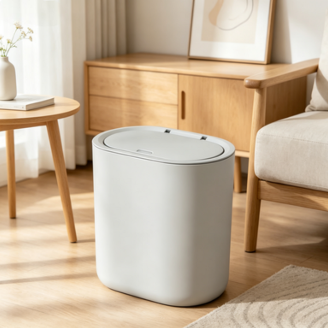 FANOOD 소형 슬림한 방수 원터치 바퀴 달린 휴지통 8L, 회색