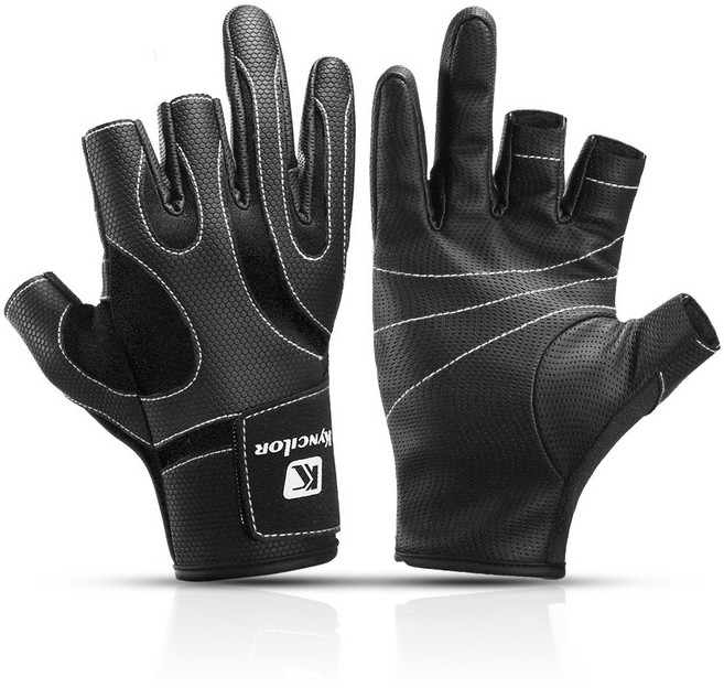 손가락 장갑 파티 반장갑 낚시 3 컷 가죽 저항 생존 캠핑 하이킹 구조 도구, [01] A0062-BK, 1개