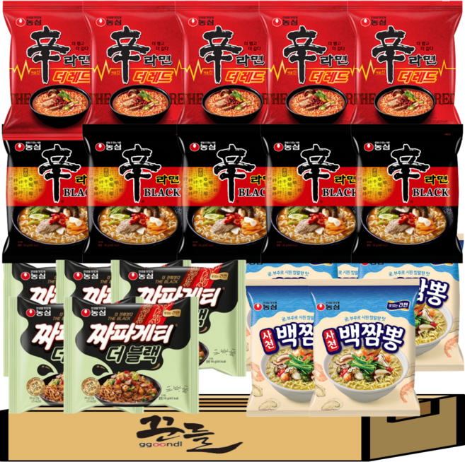 인기봉지라면 4종 세트(신블랙5+짜파블랙5+사천백짬뽕5+신라면더레드5)