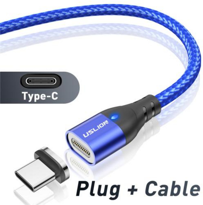 마그네틱 충전기 케이블 USB 타입 C 12 용 고속 충전 데이터 와이어 전화 어댑터 코드, Blue Type C, 1m, 1개