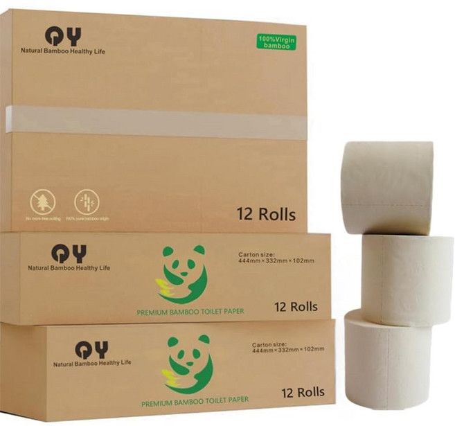 QingYa 기요 마사 대나무 화장지 100% 생 대나무 펄프 1 패키지는 12 롤 1롤 300장 1장 3층 110mmx98mm 원색 무표백 무향료 무분진 고급 에코로 자연 분해, 1개, 1개입, 1cm