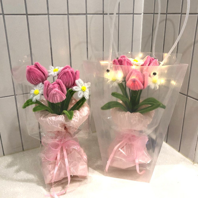 튤립lED꽃다발+쇼핑백, 1개, 핑크