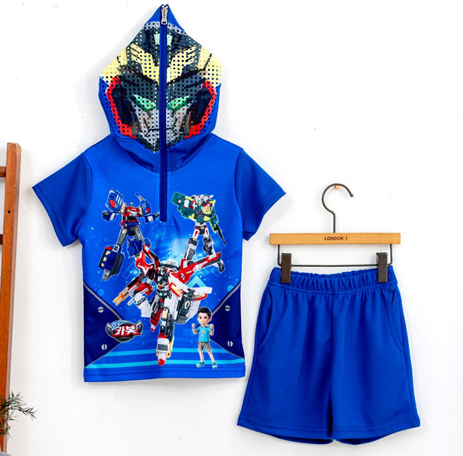 정품 헬로 카봇 반팔 가면 상하복 반집업 옷 반바지 세트