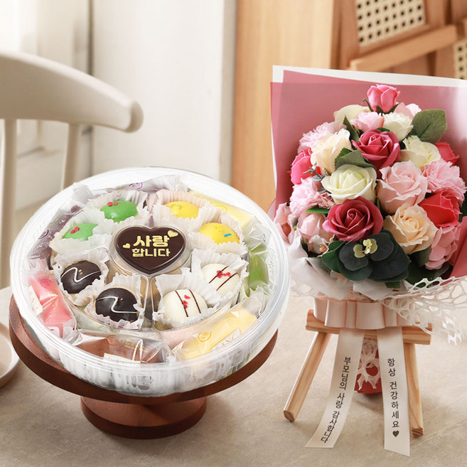 이버스데이 VIP 떡케이크 선물세트 생일 케익 기념 생신 칠순 명절 선물추천 단체선물, V/떡케이크E/꽃12/리본문구/거치대, 1세트