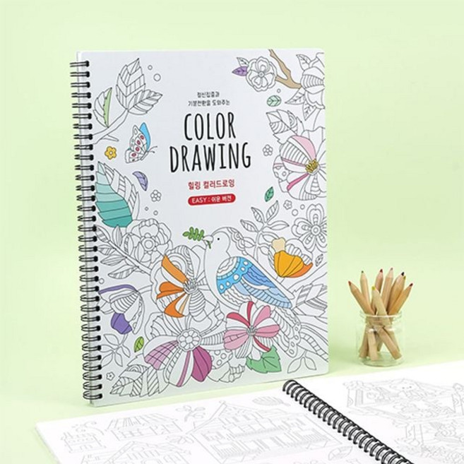 8000 핑크풋 힐링 컬러드로잉(좌철) 쉬운버전+24색 목색연필