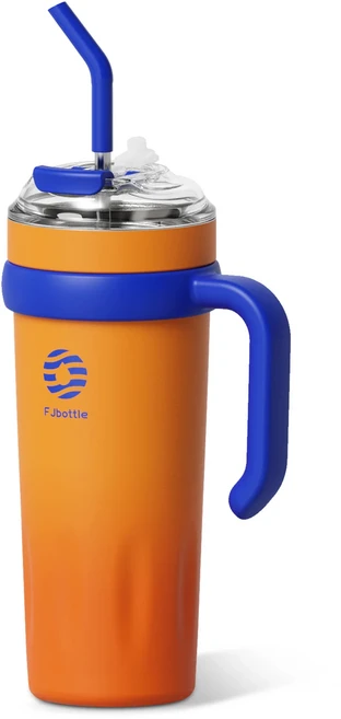 FEIJIAN 40oz 뚜껑과 빨대가 있는 절연 텀블러 손잡이가 스테인레스 스틸 커피 진공 누출 방지 컵, 01 1200ML, 03 Orange gradient