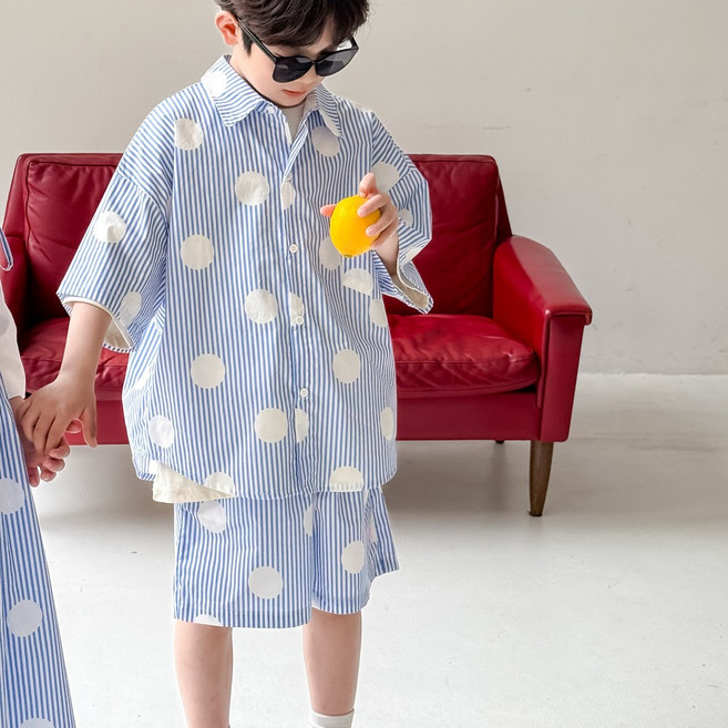 UPPERCUT 아동 도트 스트라이프 남매룩 시미러룩 상하세트 원피스 땡땡이 커플 등원룩 바캉스룩