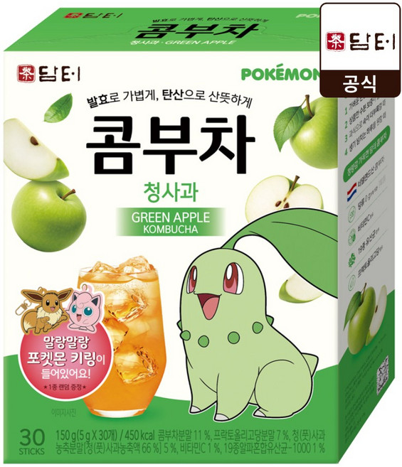 담터 포켓몬 콤부차 청사과맛, 1개, 30개입, 5g