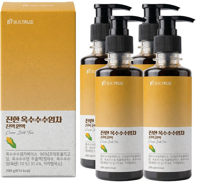 빌트루 진한 옥수수수염차 진액 원액 식약처인증 액기스 HACCP 국산 액상, 4개, 290g