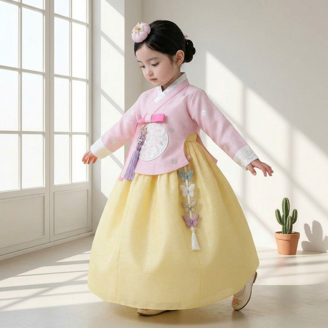 어썸한복 은람 궁중 당의 -핑크노랑 여아한복