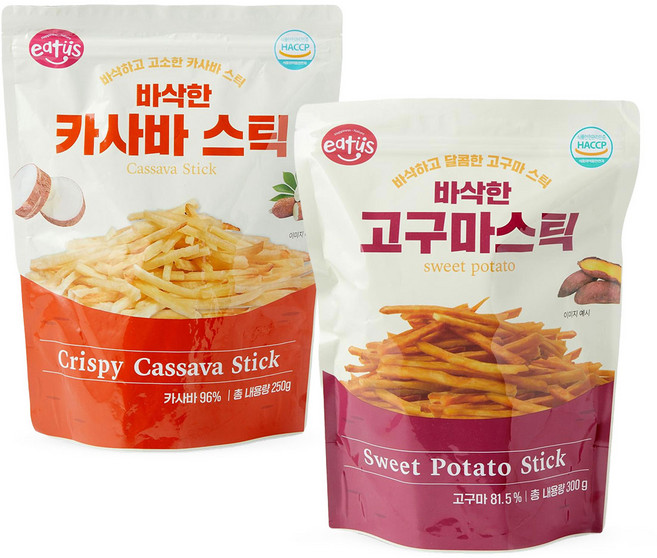 [이더스] 바삭한 고구마 카사바 스틱 2종, 250g, 2개