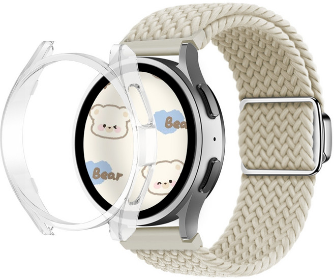아이메이드잇 갤럭시워치 솔로루프 스트랩 케이스, 투명 + 베이지