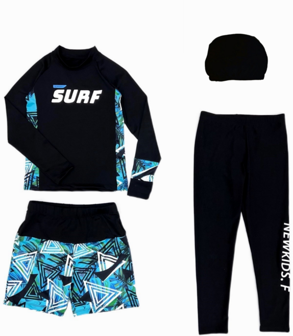 뉴키즈팩토리 키즈 주니어 남아 생존수영 수영복 래쉬가드 4종세트