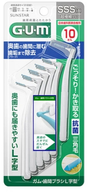 GUM牙周護理牙間刷組：L型(0SSSS' 1SSS' 2SS)10入/I型(1SSS' 2SS)20入/牙線，深層清潔牙縫，預防牙周病, 1個, L型牙間刷1SSS(10入)