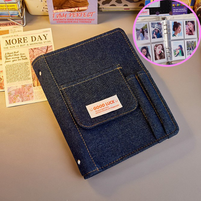 마켓피아 데님 포카 앨범 양면속지 40매 사진 포토카드 바인더, 딥블루