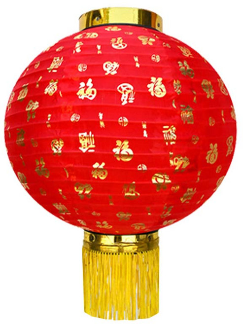 紅色福字圓燈籠, 16吋,百福圓燈籠