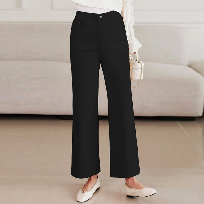 인디오 여성용 코튼워싱 뒷밴딩 면 스판 와이드팬츠 NCOHS82