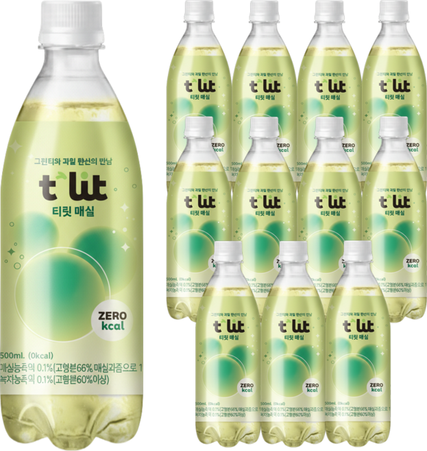 티릿 매실 제로 탄산음료 유산균 음료 식이섬유 장케어 녹차 요구르트 애사비 저칼로리 헬시 탄산 대용량, 12개, 500ml