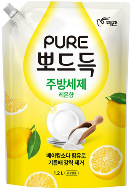 피죤 퓨어 뽀드득 주방세제 레몬향, 1.2L, 8개