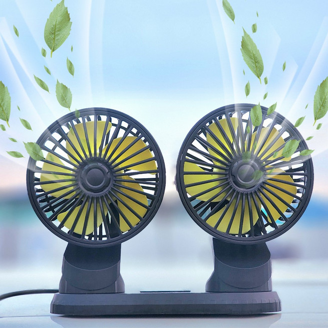 오아오베 차량용 USB 듀얼헤드&개별작동 선풍기, 블랙