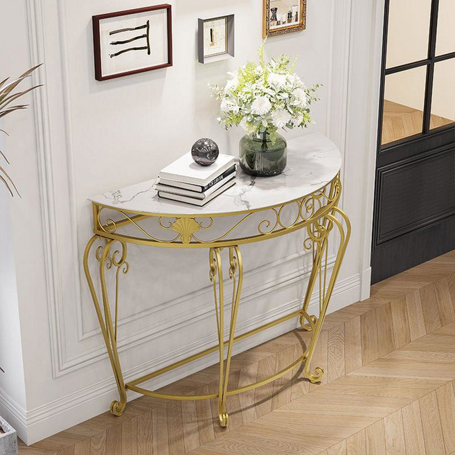 북유럽 엔틱 철제콘솔 현관 가구 선반 복도 간이테이블 철제, 조립하다., 1 60X30X70나노 골드(전체길이 67)